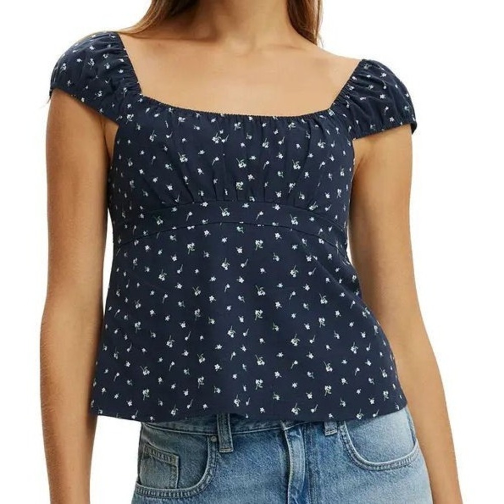 Cotton On Women's Tie Back Babydoll Top - Blue Lauren Ditzy Eclipse Floral - 10